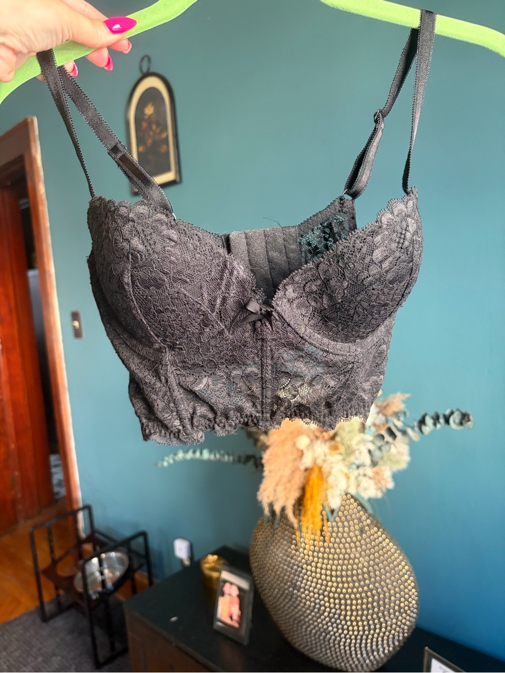 Lace Longline Bralette in Black